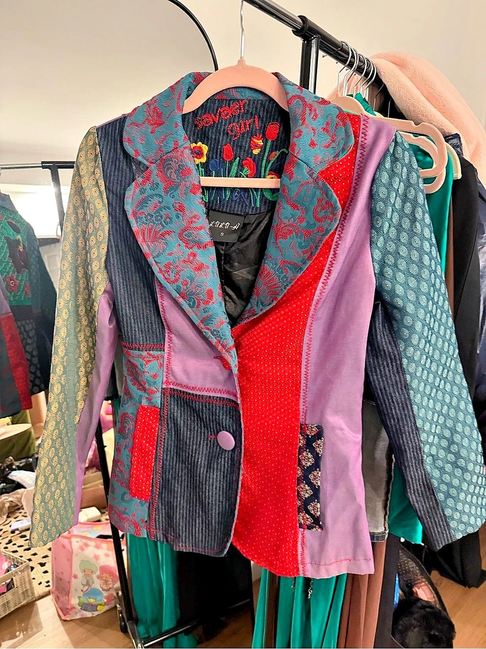 LILI-H Paris Women's Patchwork Blazer Multicolor Size Small Like New